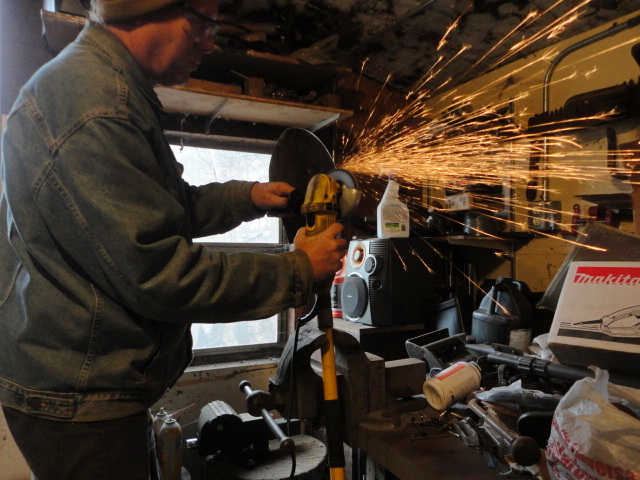 The timer on the camera caught me in this action shot when I was using an angle grinder to sharpen the edge.