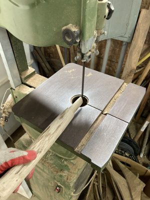 band saw cutting notch for wedge