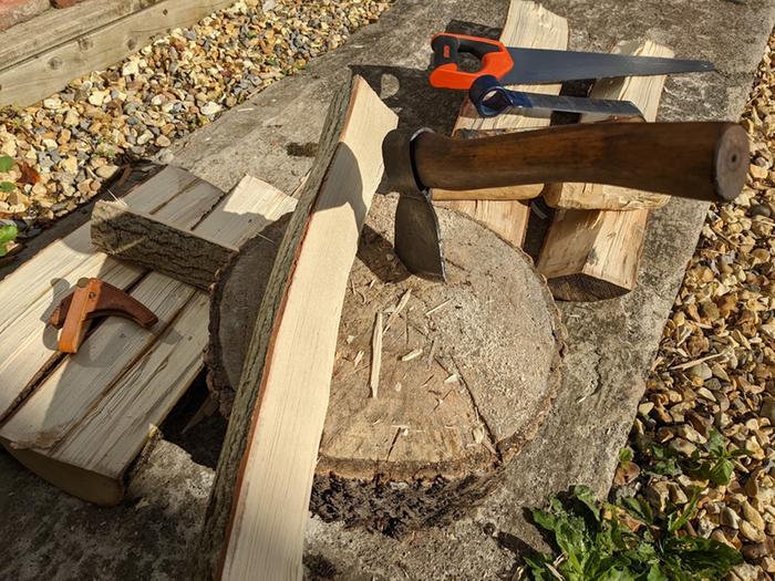 Split wood and tools