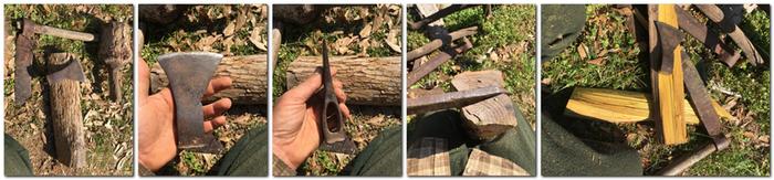 Loose hatchet head and splitting osage with a froe