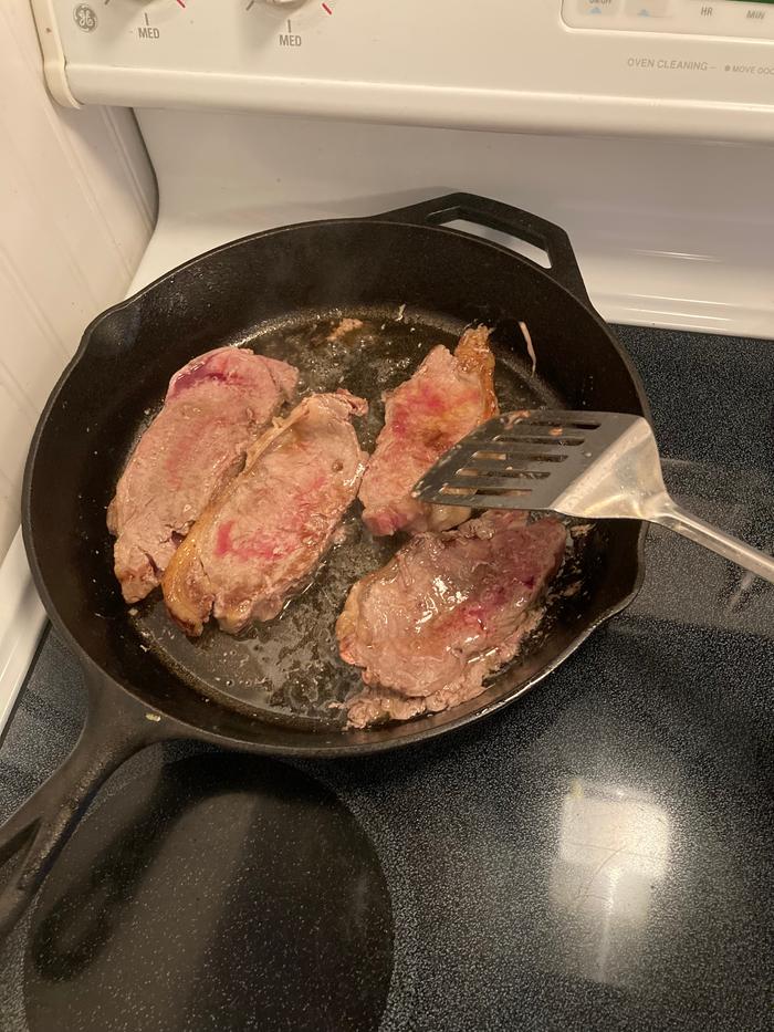 Frying steak