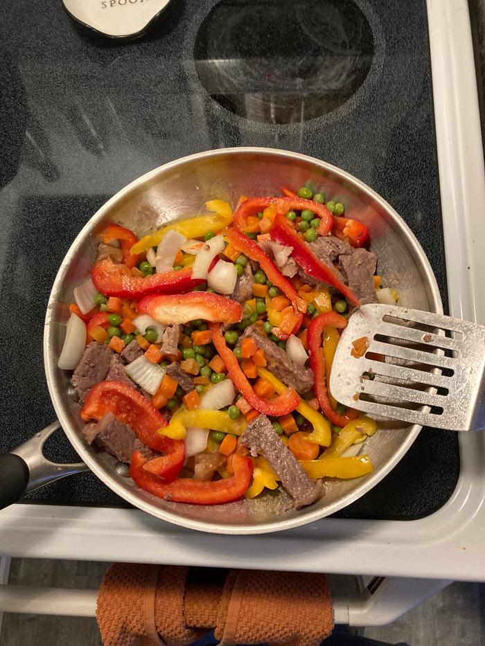 Frying the stir fry 