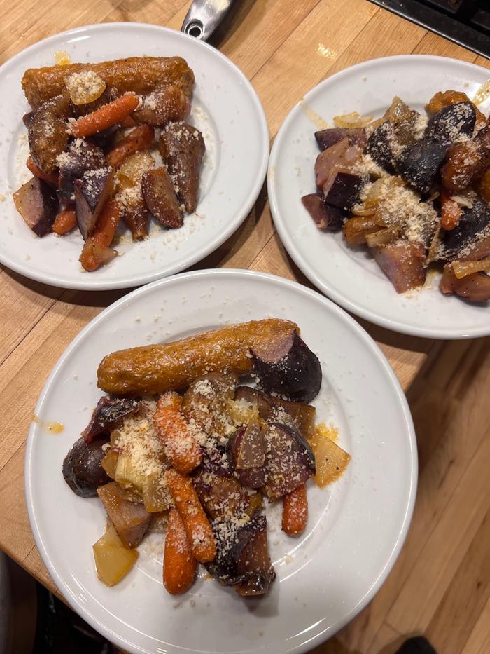 roasted root vegetables on plates