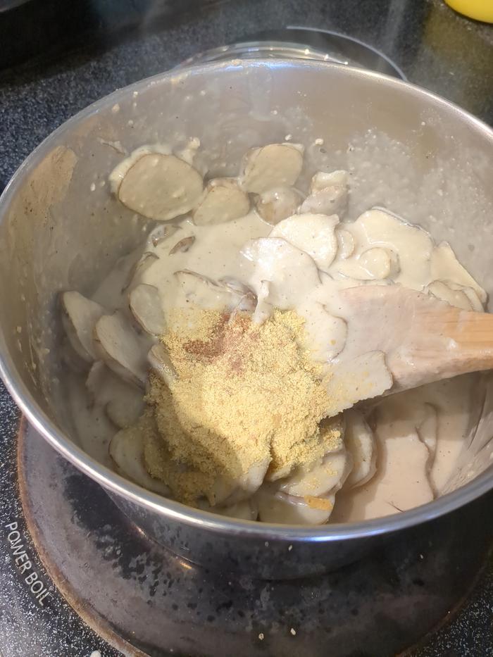 Added milk and cheese and other seasonings I felt like adding. Also tapioca starch to thicken it.