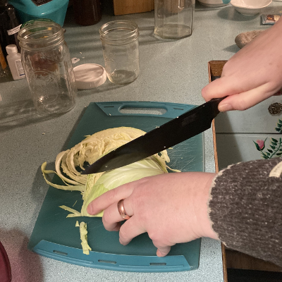 chopping cabbage