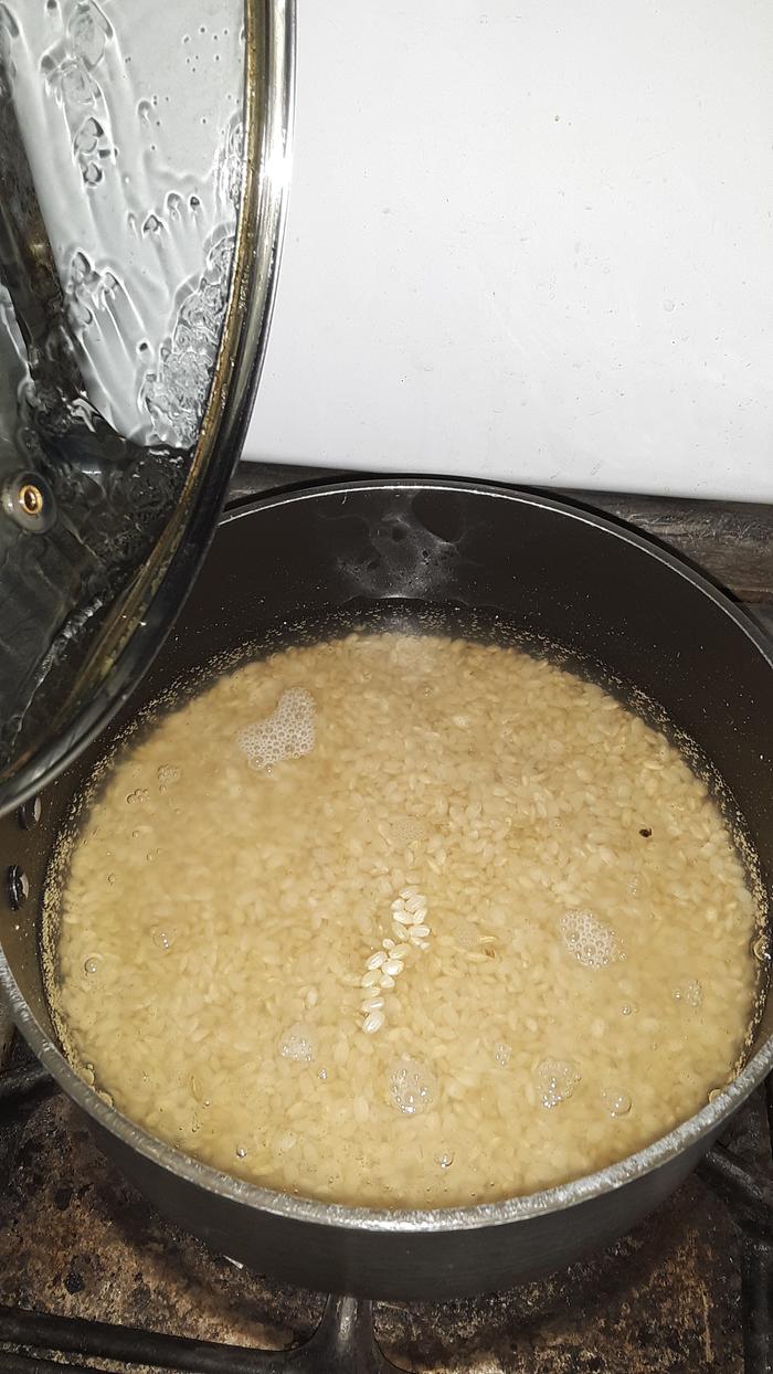 Uncooked rice on stove top