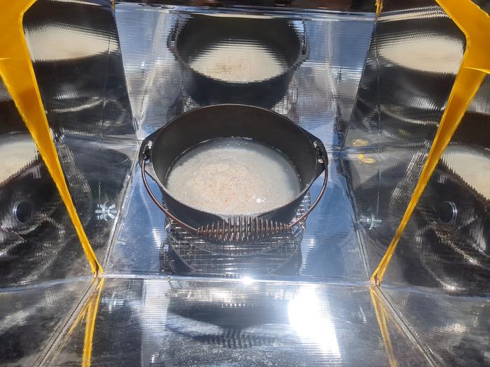 Putting the rice in after the water heated up quite a bit.