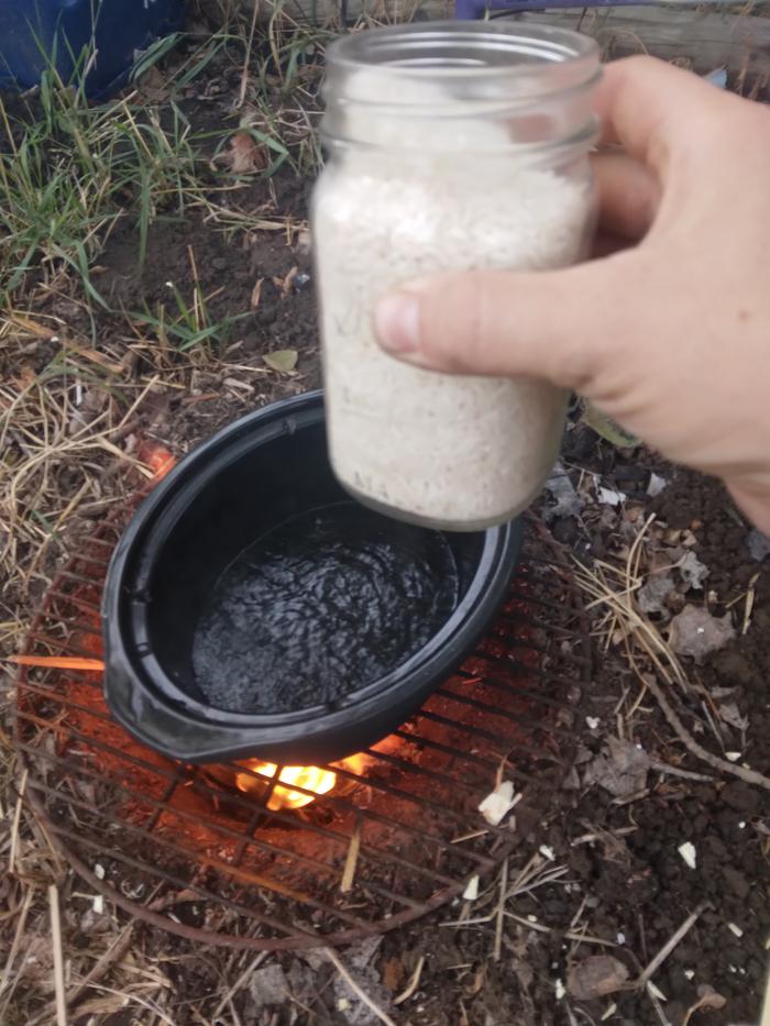 2 cups of grain going into the boiling water