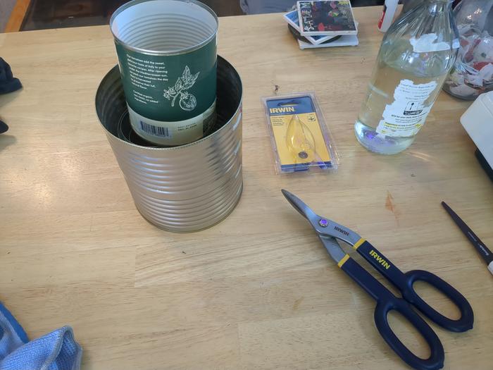 Gathering materials to make the portable rocket stove.