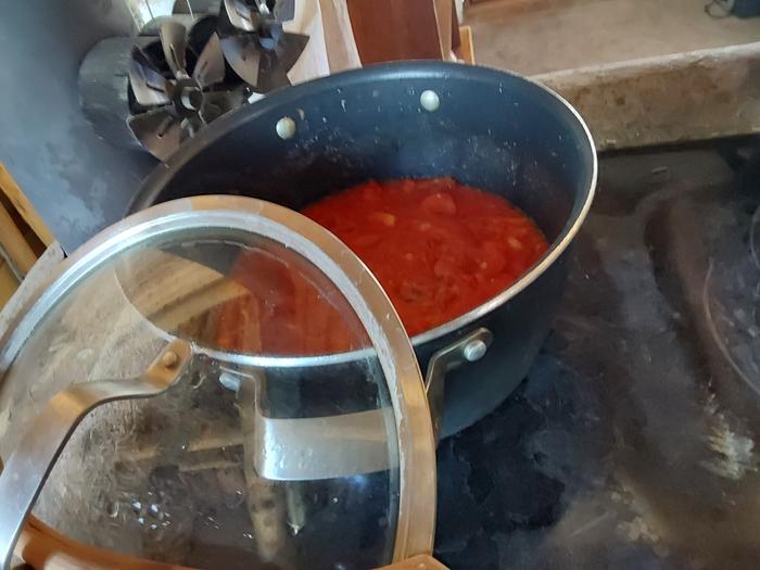 The simmering spaghetti sauce to become... 