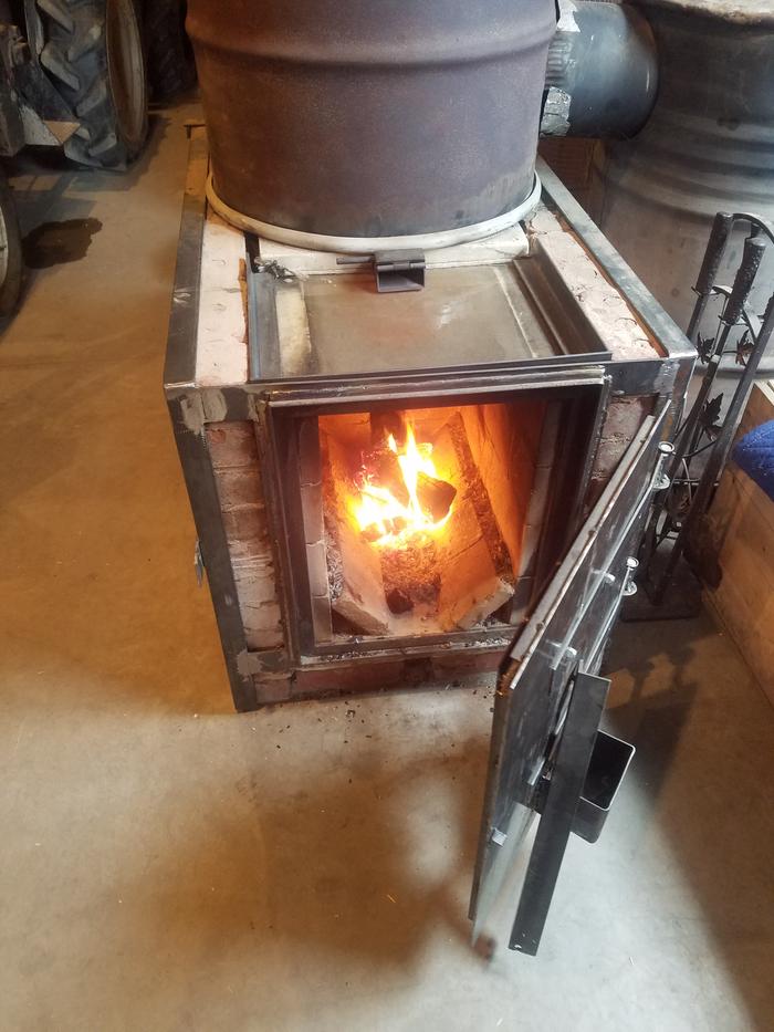 After an hour, the fire was still going and the shop was toasty warm