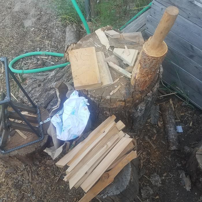 Some kindling size sticks with some paper to start the fire