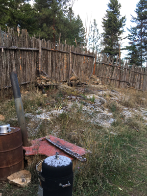 The hillside outside the back door of the Fisher Price House where I'm spreading ash.