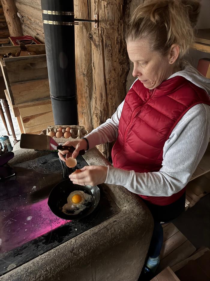 Uncooked food entering pan