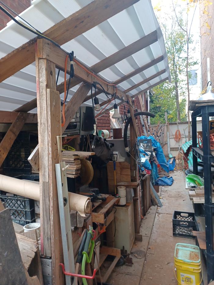 My chopsaw "shed" with corrugated plastic roof.