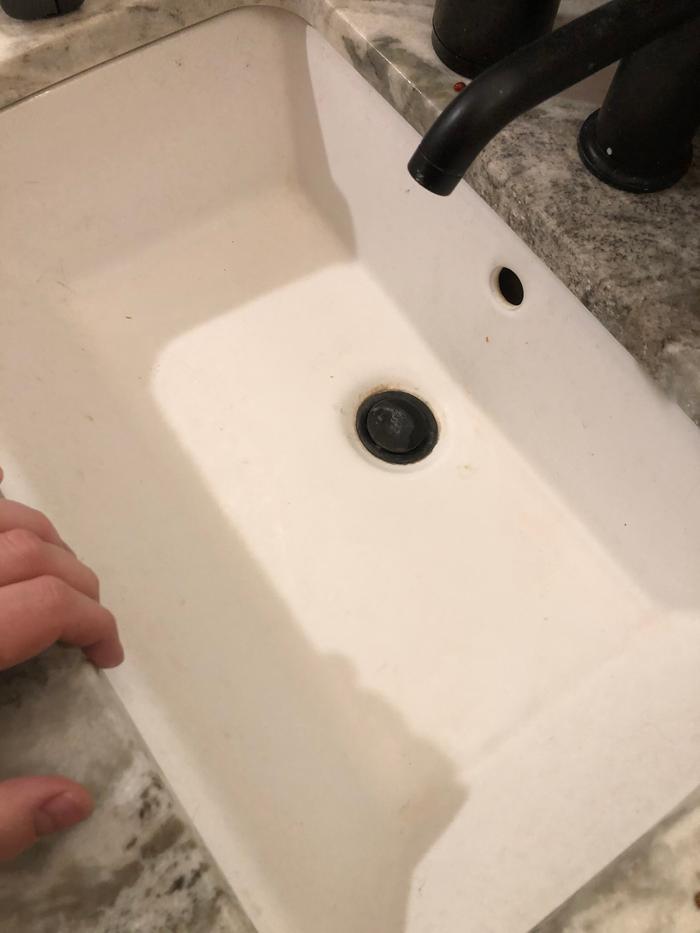 Dirty sink and counter. The counter just gets flecks of toothpaste and is super-easy to wipe clean. The sink takes a little more work. 