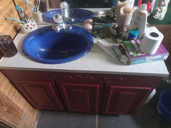 The counter and most of the mirror