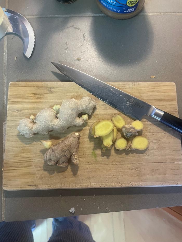 ginger (in the middle of chopping)