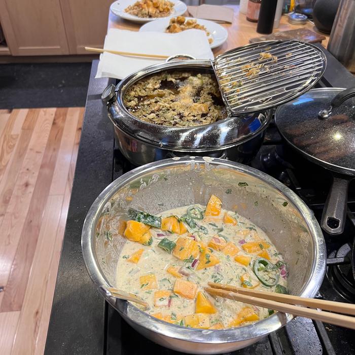 I didn't actually take a picture of the stove immediately before starting to clean, but deep-frying last week is an example of maximal mess.