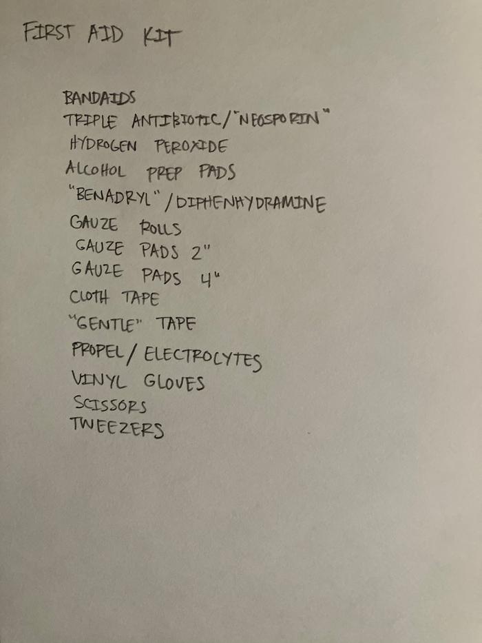 list of supplies in each