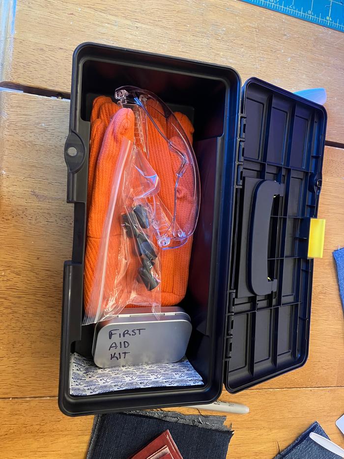 The assembled safety kits ready to go to the work vans.