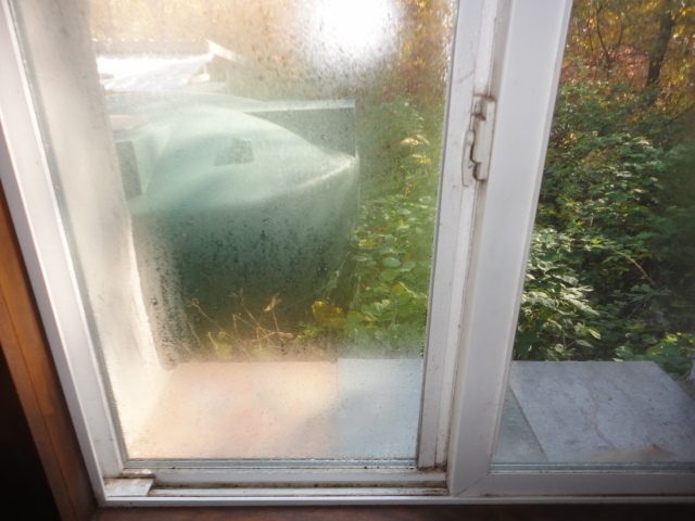 Lots of condensation on this window that is over my bed, probably from me breathing out warm moist air onto the cold window all night.