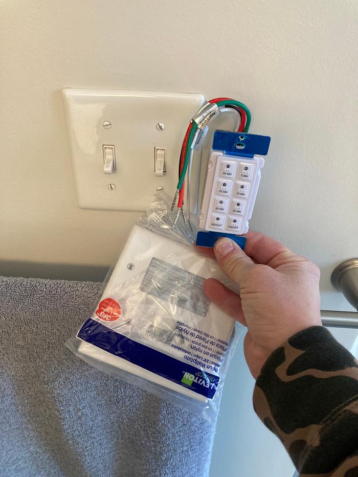 Bathroom fan switch and the timer I will install