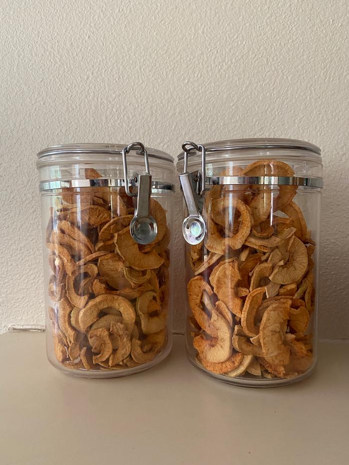 A picture of the dried goodies in or with their storage container