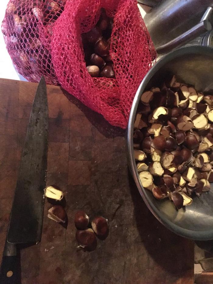 chestnuts being chopped