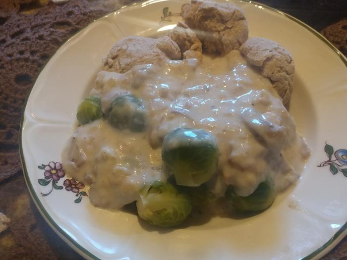Biscuits and Gravy with Brussel Sprouts