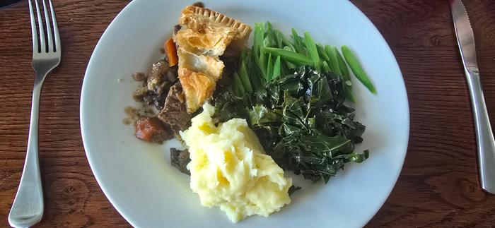 Meat pie with home grown vegetables