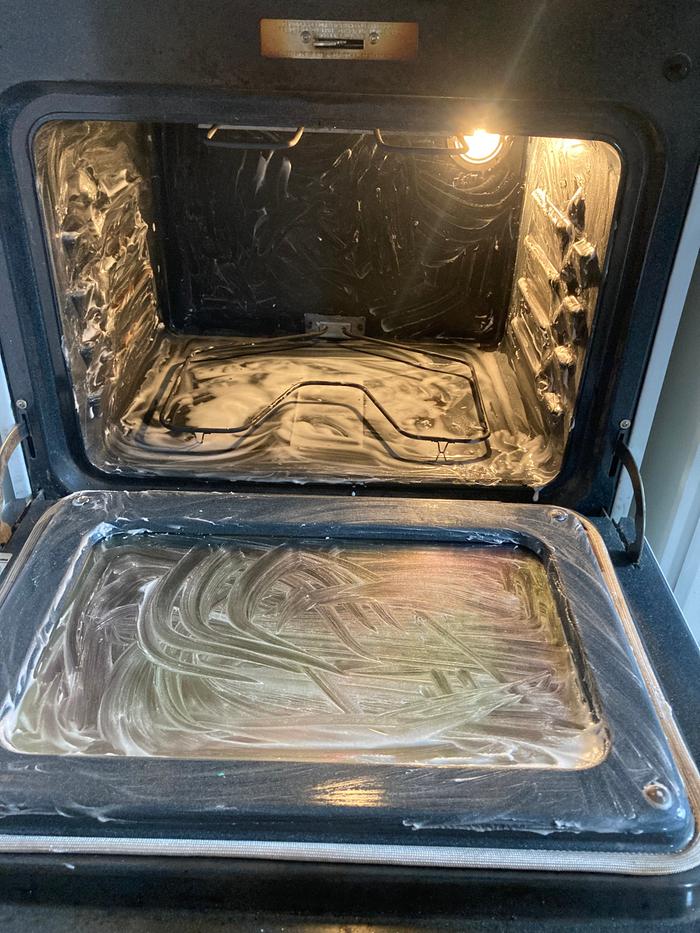 Oven caked in baking soda