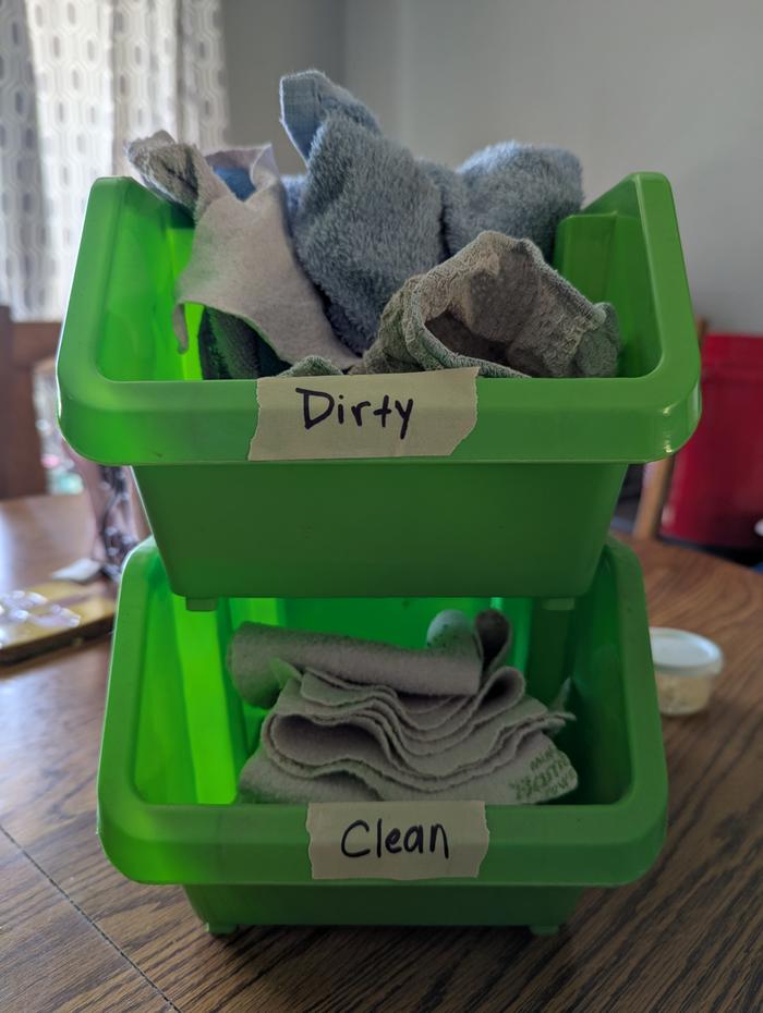 I put dirty napkins in with my dirty rags for washing.