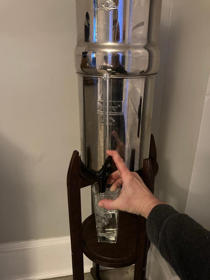 The collected water coming out of the Berkey