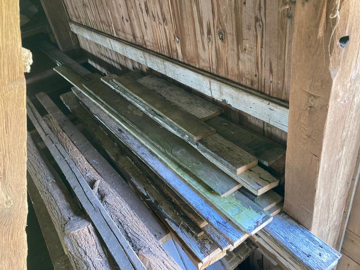 The salvaged rails are stored 