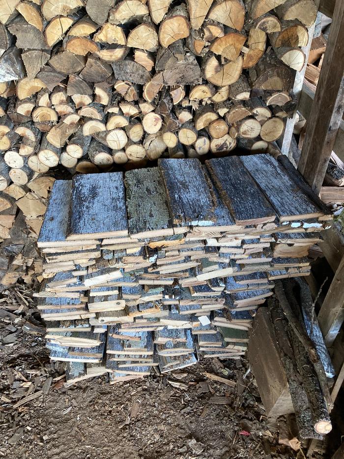 Most of the wood was cut up for firewood and stored
