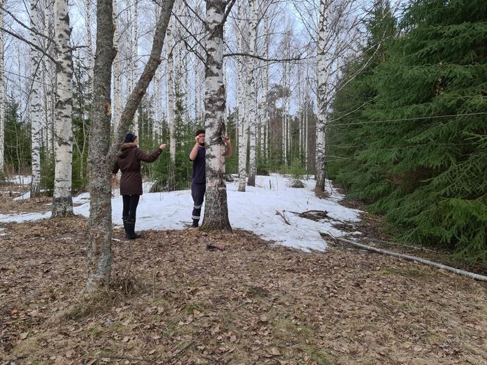 Installing the line w/ a bit of help from the lady