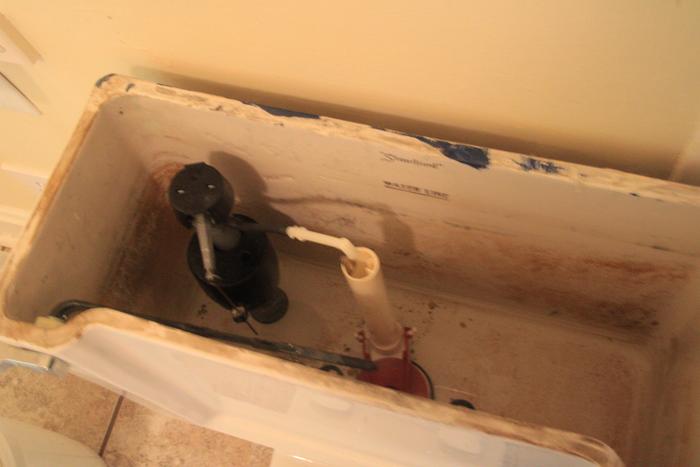 Empty toilet tank ready for water.