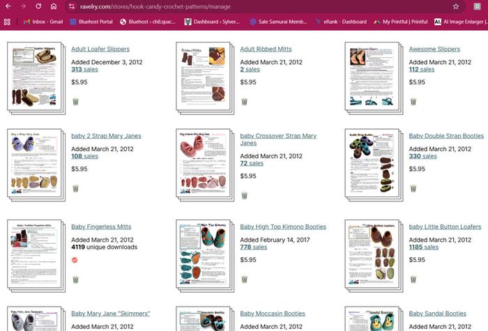 Screenshot of some of my patterns with Sales totals