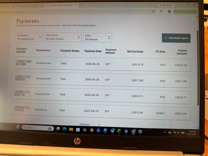 The KDP payment report. Note the last two payments which add amounts