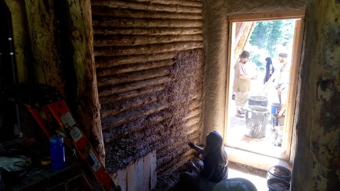 Plastering wall at Allerton Abbey