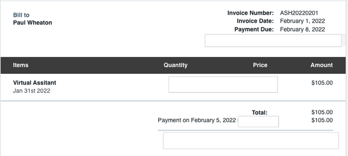 Invoice to Paul