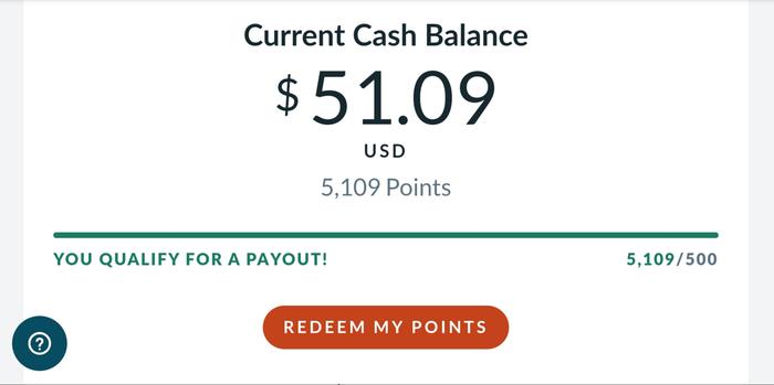 the current cash value in my account is the same as my point value.