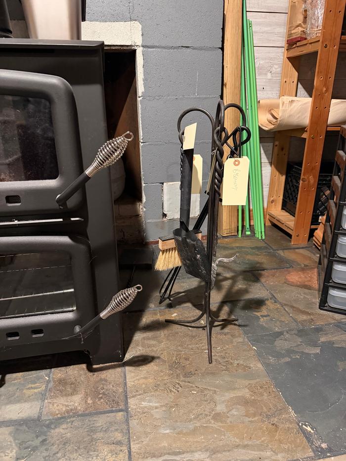 Poker, tongs, scoop on rack