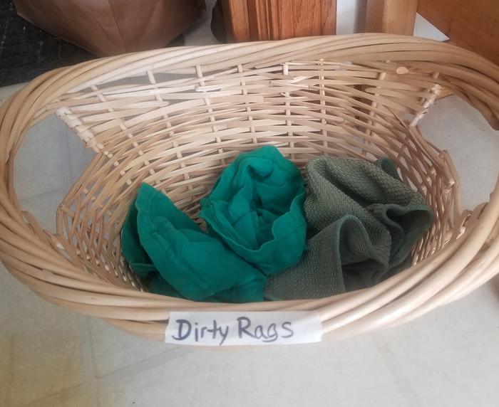 breathable wicker basket for the dirty rags