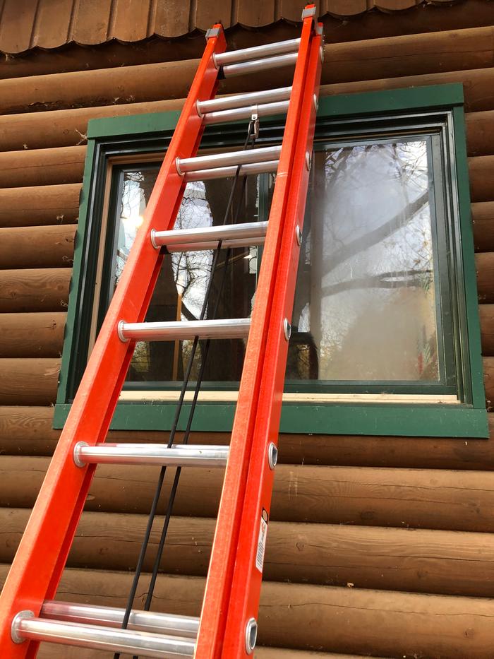 It’s the only window that requires a ladder. (Half can be cleaned from the inside)