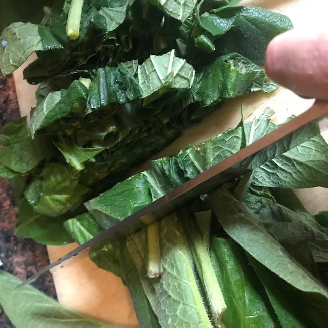 Chopping leaves smaller