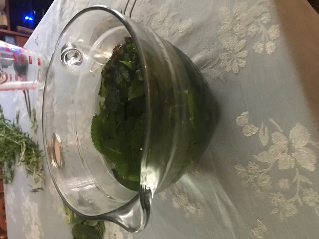 Infused leaves with lavender blossoms
