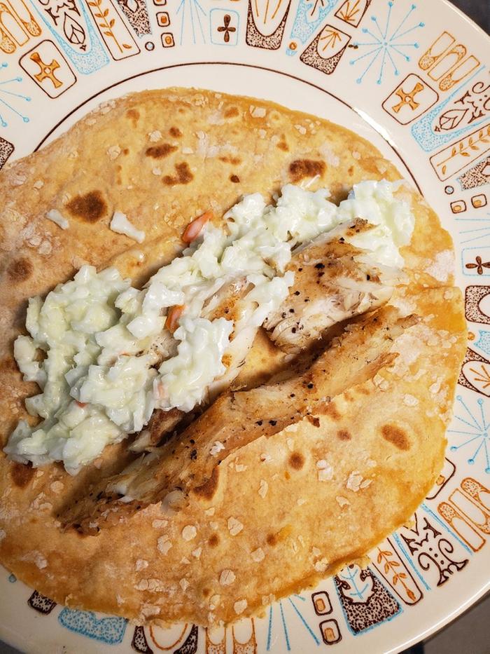 fish tacos made with sweet potato tortilla