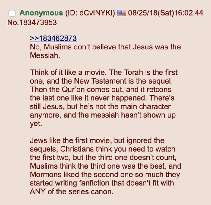 in other words, several religions explained by movie metaphors